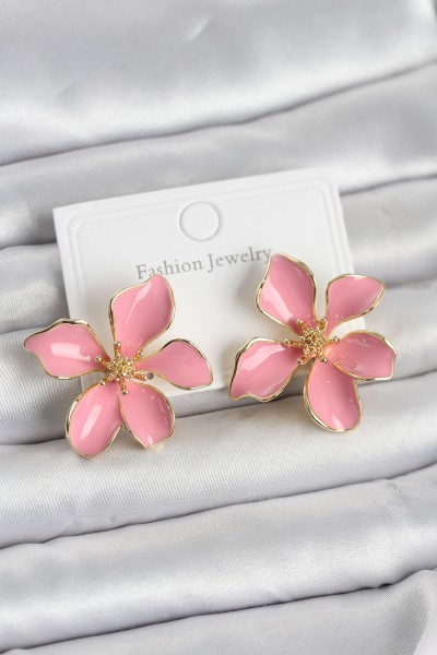 Pembe Mineli çiçek Model Pirinç Kadın Küpe