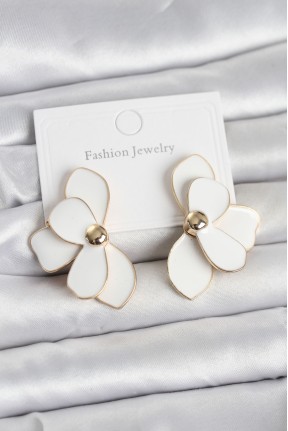 Beyaz Mineli Lotus Model Pirinç Kadın Küpe