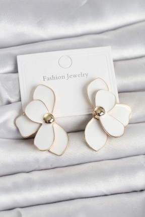Beyaz Mineli Lotus Model Pirinç Kadın Küpe