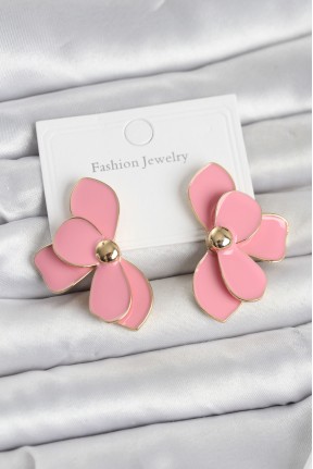Pembe Mineli Lotus Model Pirinç Kadın Küpe