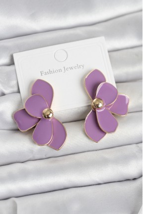 Mor Mineli Lotus Model Pirinç Kadın Küpe
