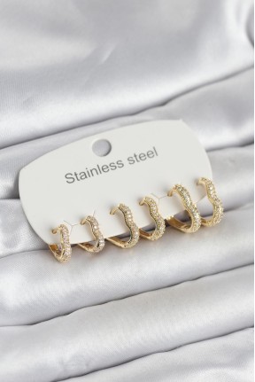 316l çelik Gold Renk 6'lı Set Kalp Form Kadın Küpe