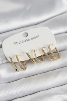316l çelik Gold Renk 6'lı Set Geometrik Model Kadın Küpe