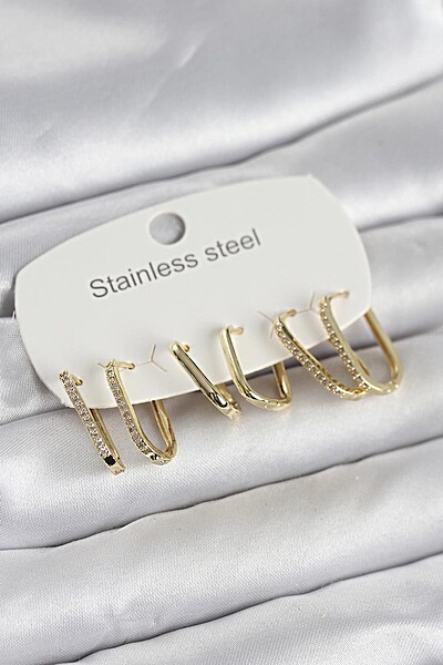 316l çelik Gold Renk 6'lı Set Geometrik Model Kadın Küpe