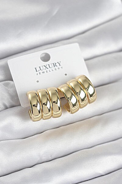 Pirinç Gold Renk üçlü Görünüm Kadın Küpe