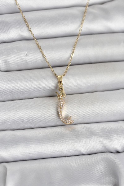316l çelik Zincir Gold Renk Zirkon Taşlı Deniz Kızı Model Kadın Kolye