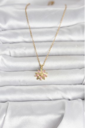 316l çelik Zincir Gold Renk Pembe Papatya Model Kadın Kolye
