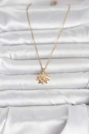 316l çelik Zincir Gold Renk Pembe Papatya Model Kadın Kolye