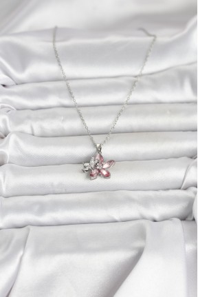 316l çelik Zincir Gümüş Renk Pembe Lotus Model Kadın Kolye