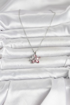 316l çelik Zincir Gümüş Renk Pembe Lotus Model Kadın Kolye