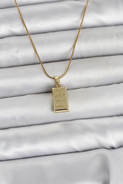 316l çelik Zincir Gold Renk Külçe Altın Model Kadın Kolye