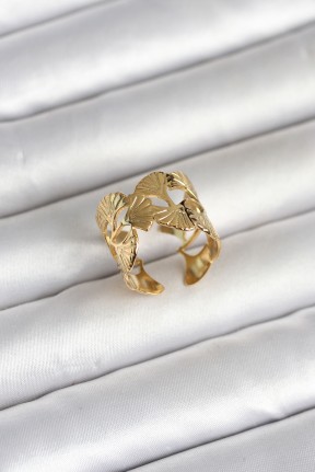 316l çelik Gold Renk Yelpaze Model Kadın Yüzük