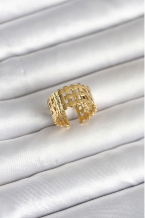 316l çelik Gold Renk Hasır Model Kadın Yüzük