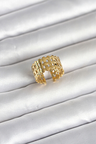 316l çelik Gold Renk Hasır Model Kadın Yüzük