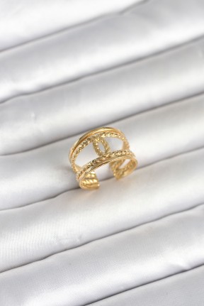 316l çelik Gold Renk Burgu Düğüm Model Kadın Yüzük