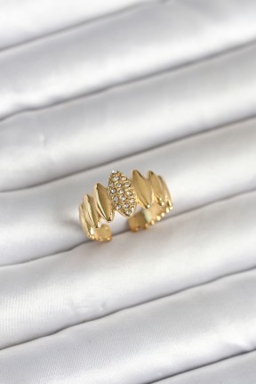 316l çelik Gold Renk Zirkon Taşlı Vintage Model Kadın Yüzük