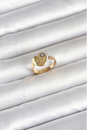 316l çelik Gold Renk Nazar Detaylı Kalp Model Kadın Yüzük