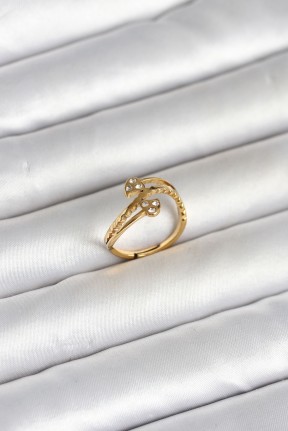 316l çelik Gold Renk Zirkon Taşlı Kalp Model Kadın Yüzük