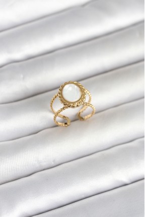 316l çelik Gold Renk Sedefli Vintage Kadın Yüzük