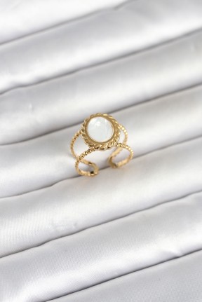 316l çelik Gold Renk Sedefli Vintage Kadın Yüzük