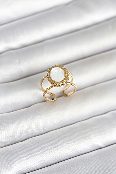 316l çelik Gold Renk Sedefli Vintage Kadın Yüzük