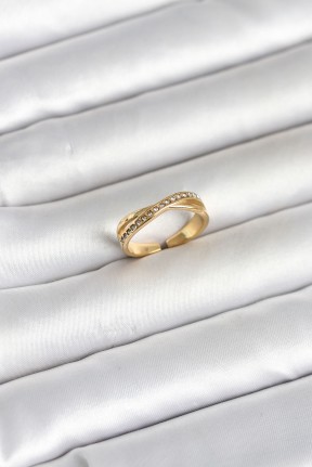 316l çelik Gold Renk Zirkon Taşlı Kadın Yüzük