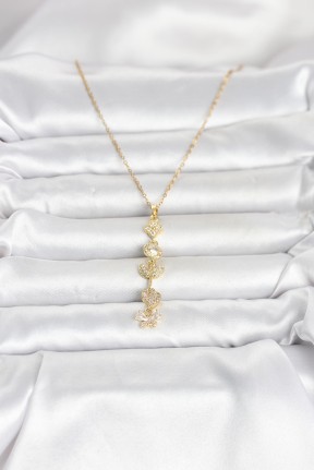 316l çelik Gold Renk şans Kolyesi Y Model Zirkon Taşlı Kadın Kolye