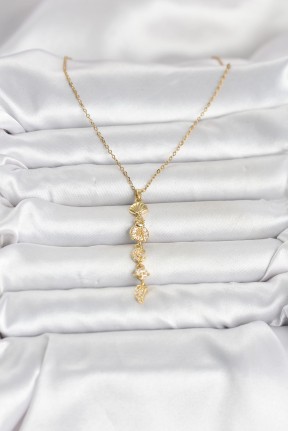316l çelik Gold Renk Deniz Temalı Y Model Zirkon Taşlı Kadın Kolye