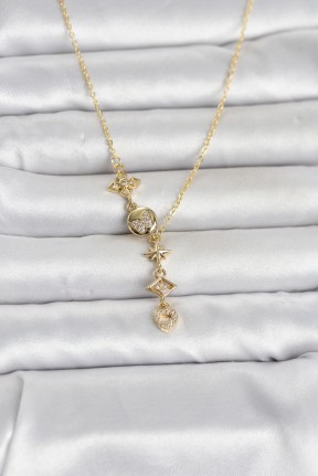 316l çelik Gold Renk Zirkon Taşlı Y Kadın Kolye