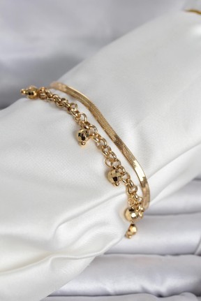 316l çelik Gold Renk Dorika Ve İtalyan Zincirli Model Kadın Bileklik