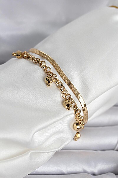 316l çelik Gold Renk Dorika Ve İtalyan Zincirli Model Kadın Bileklik