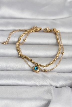 316l çelik Gold Renk Burgu Zincir Ve Nazarlı Kadın Bileklik