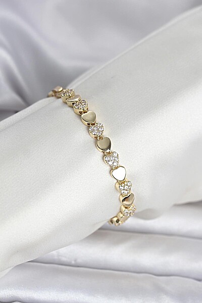 Pirinç Gold Renk Kalpli Model Kadın Bileklik