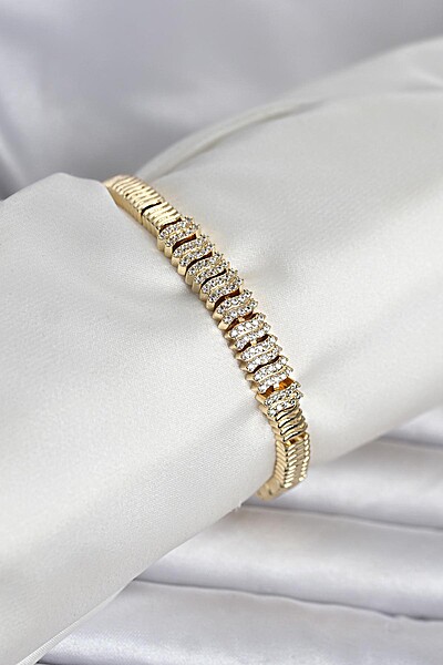 Pirinç Gold Renk Zirkon Taşlı Kadın Bileklik