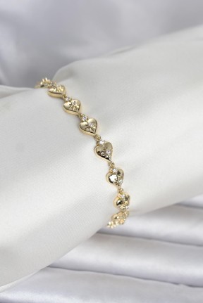 Pirinç Gold Renk Kalpli Kutup Yıldızı İşleme Kadın Bileklik