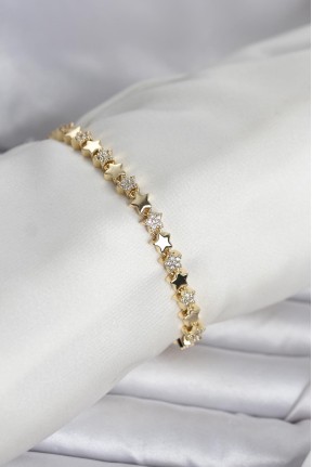 Pirinç Gold Renk Zirkon Taşlı Yıldız Model Kadın Bileklik