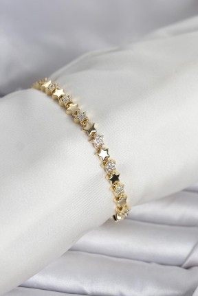 Pirinç Gold Renk Zirkon Taşlı Yıldız Model Kadın Bileklik