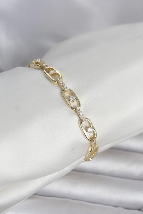 Pirinç Gold Renk Zirkon Taşlı Kadın Bileklik
