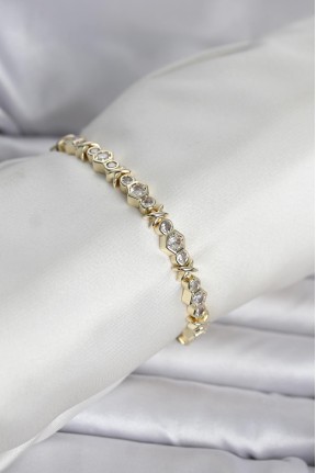 Pirinç Gold Renk Petek Model Zirkon Taşlı Kadın Bileklik