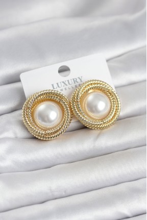 Pirinç Gold Renk Sarmal Model İncili Kadın Küpe