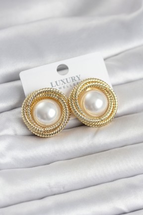 Pirinç Gold Renk Sarmal Model İncili Kadın Küpe