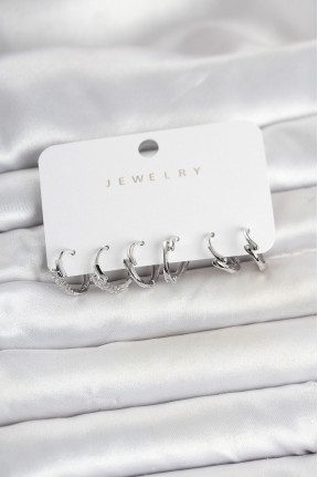 Pirinç Gümüş Renk Botega Model Kadın Küpe Seti