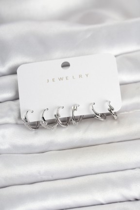 Pirinç Gümüş Renk Botega Model Kadın Küpe Seti