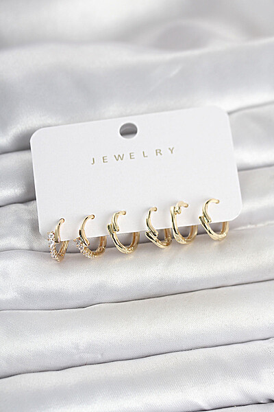 Pirinç Gold Renk Botega Model Kadın Küpe Seti Pirinç Gold Renk Botega Model Kadın Küpe Seti