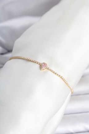 Pirinç Gold Renk Pembe Damla Model Su Yolu Kadın Bileklik