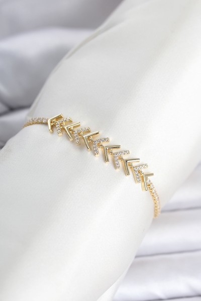 Pirinç Gold Renk Zirkon Taşlı çavuş Model Su Yolu Kadın Bileklik