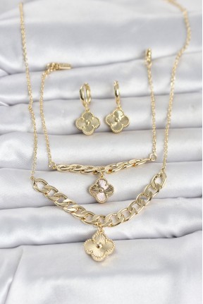 Gold Renk Pirinç Kolye Bileklik Ve Küpe Seti Gold Renk Pirinç Kolye Bileklik Ve Küpe Seti