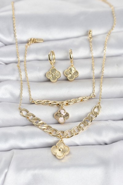 Gold Renk Pirinç Kolye Bileklik Ve Küpe Seti Gold Renk Pirinç Kolye Bileklik Ve Küpe Seti
