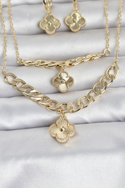 Gold Renk Pirinç Kolye Bileklik Ve Küpe Seti Gold Renk Pirinç Kolye Bileklik Ve Küpe Seti