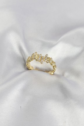 Gold Renk Pirinç Ritim Model Zirkon Taşlı Kadın Yüzük Gold Renk Pirinç Ritim Model Zirkon Taşlı Kadın Yüzük